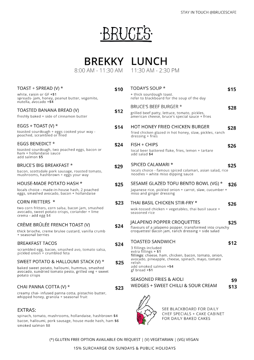 Menu, Bruce's Cafe