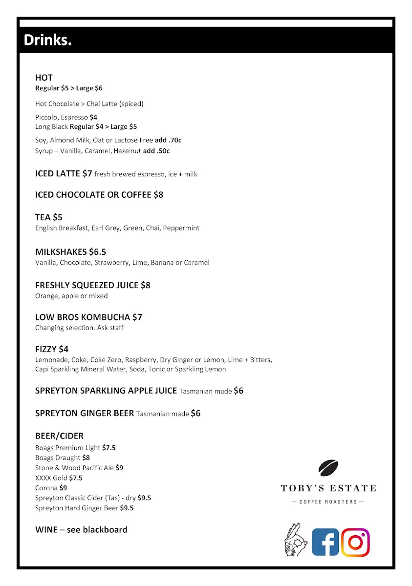 Menu, Bruce's Cafe