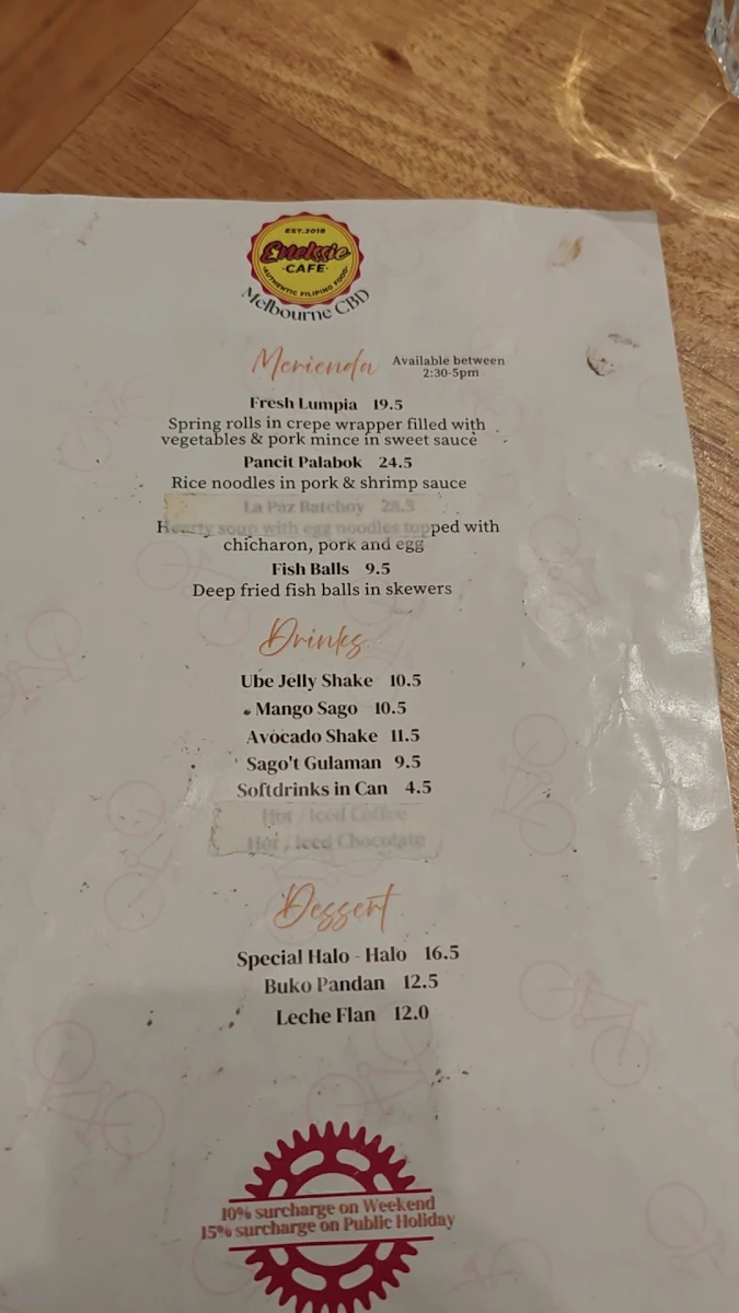 Menu, Enelssie Cafe CBD