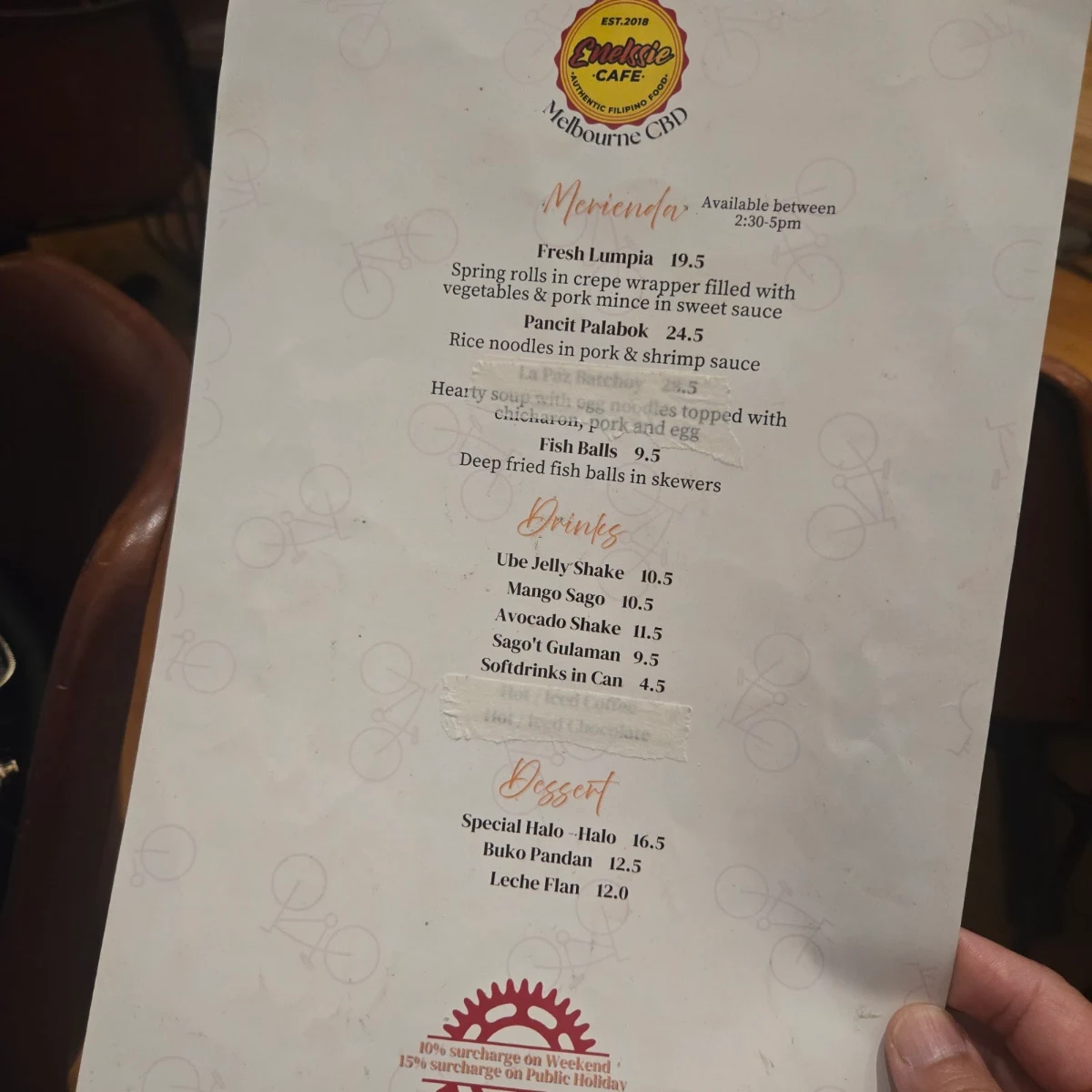 Menu, Enelssie Cafe CBD