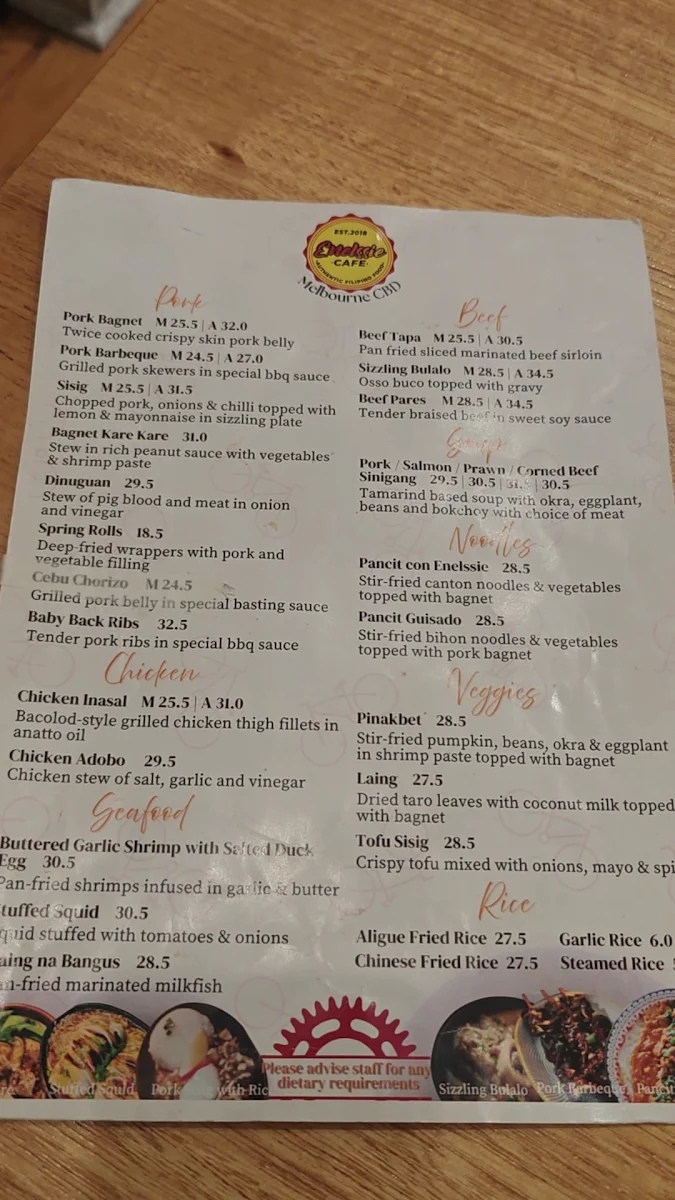 Menu, Enelssie Cafe CBD