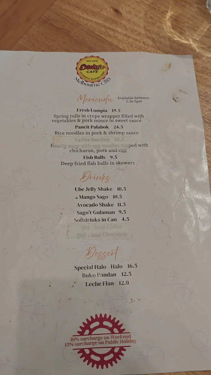 Menu, Enelssie Cafe CBD
