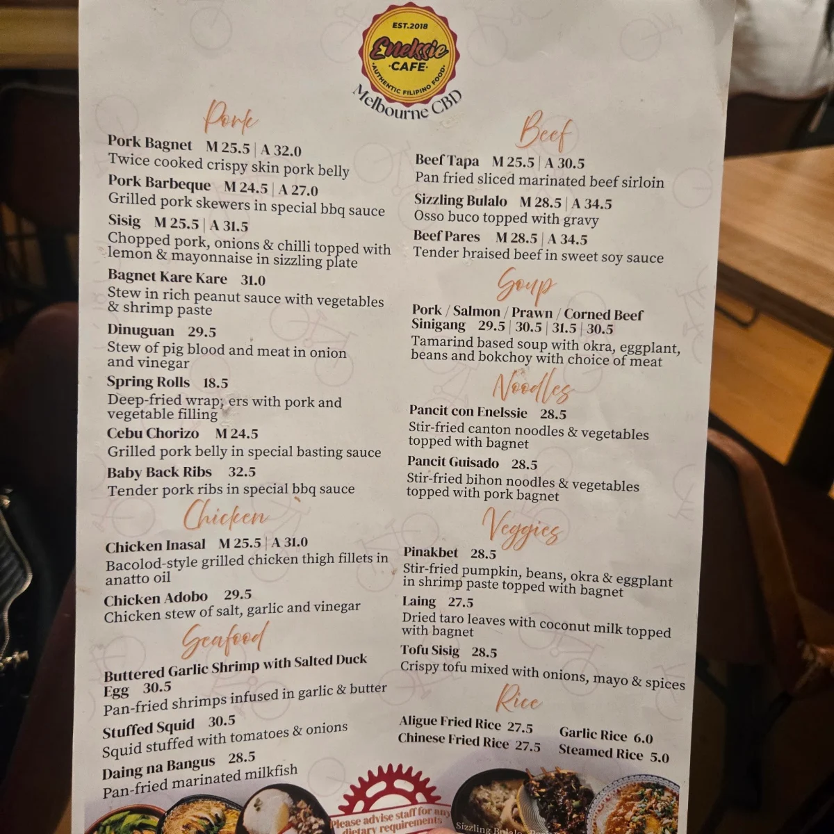 Menu, Enelssie Cafe CBD