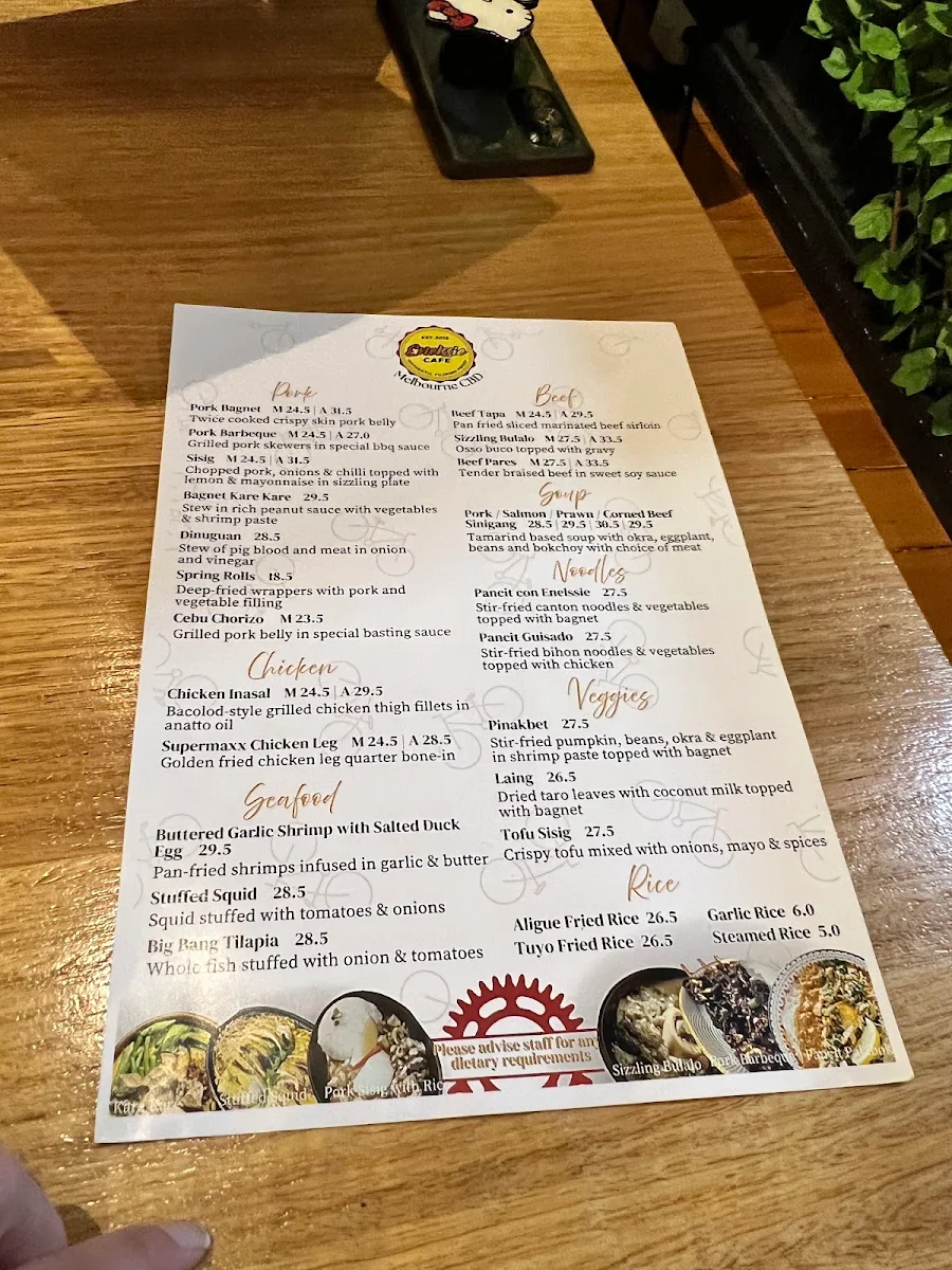 Menu, Enelssie Cafe CBD