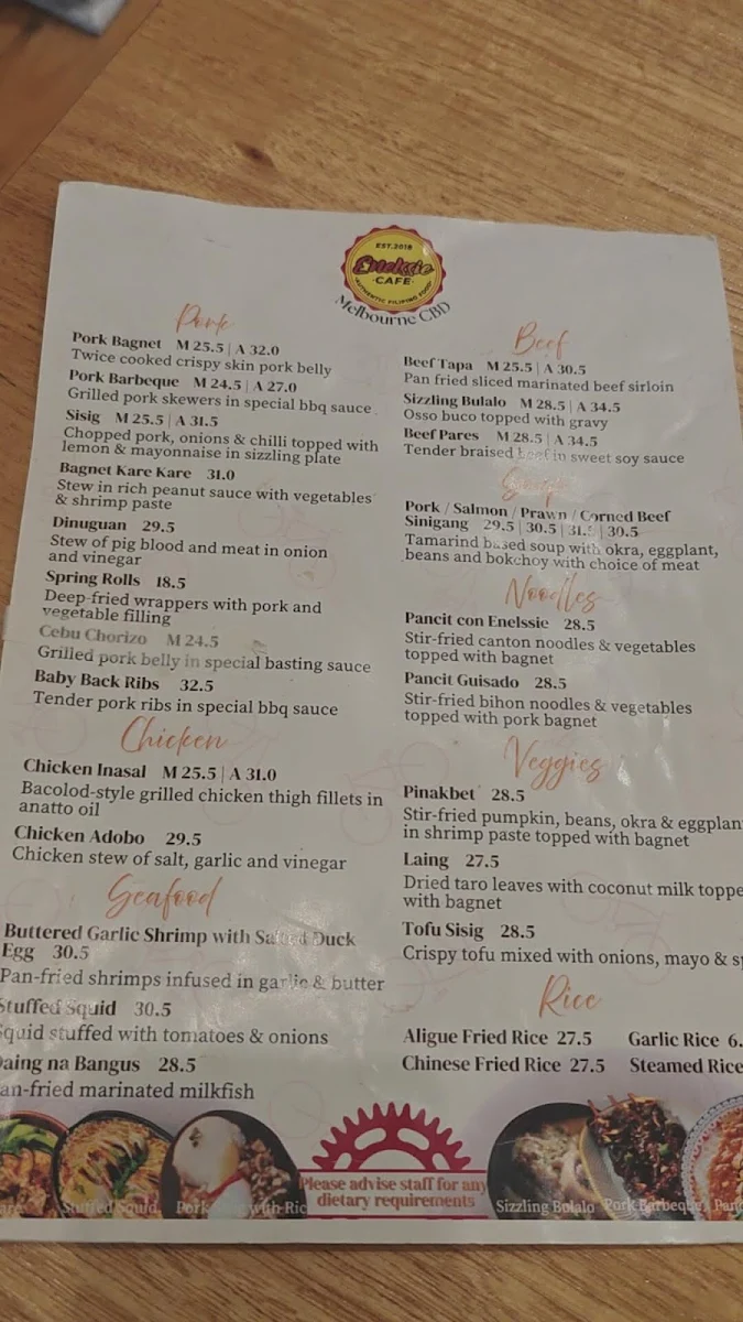 Menu, Enelssie Cafe CBD