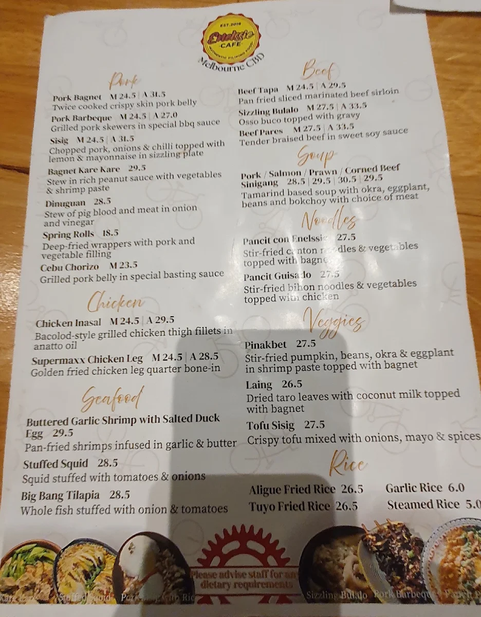Menu, Enelssie Cafe CBD
