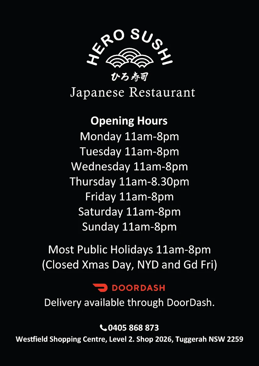 Menu, Hero Sushi