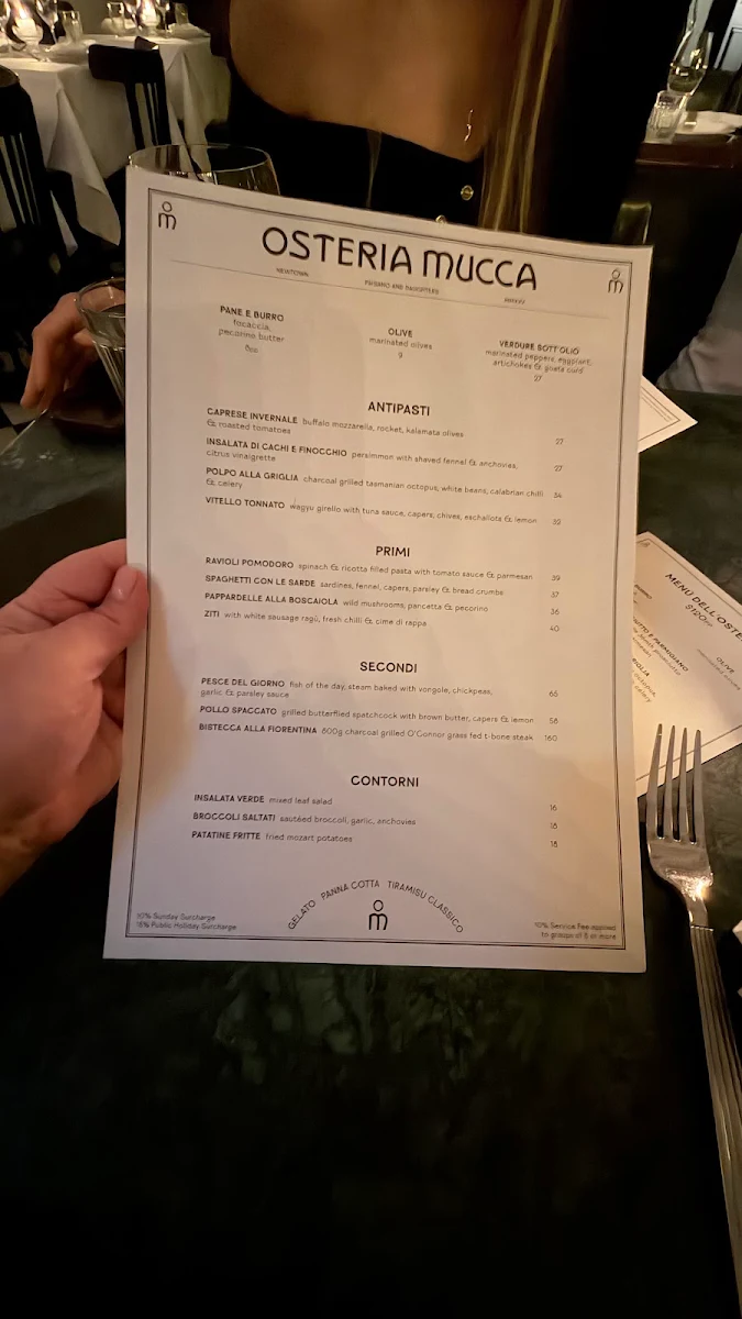 Menu, Osteria Mucca Newtown