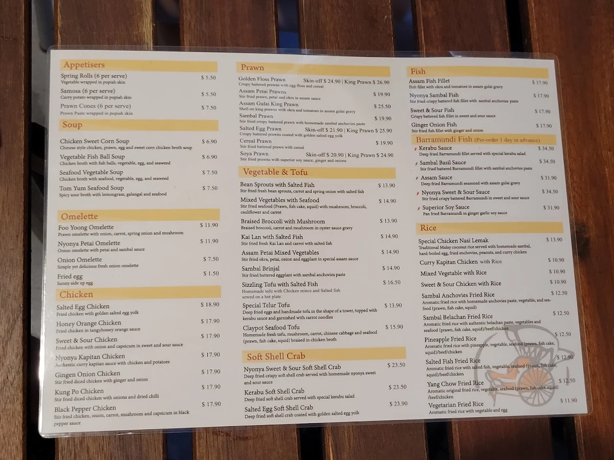 Menu, Penang Village Malaysian Delights