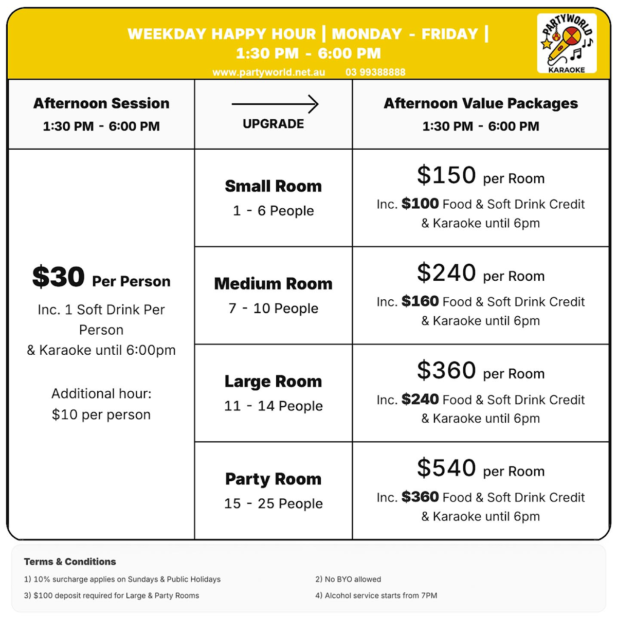Menu, Partyworld Karaoke