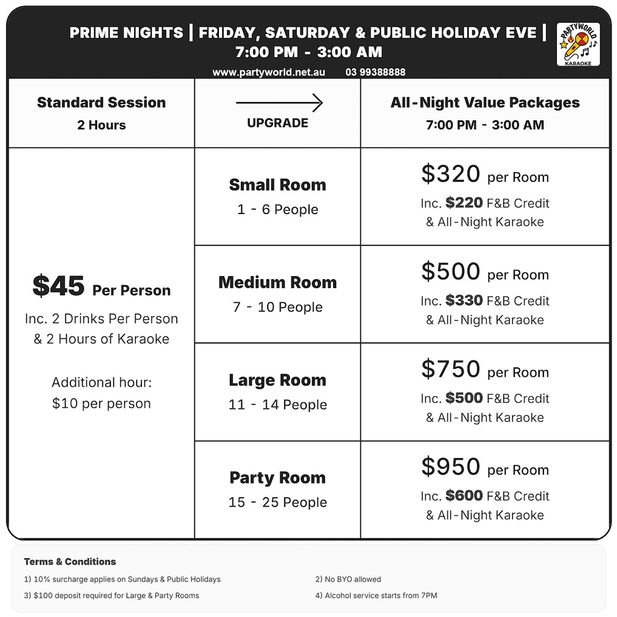 Menu, Partyworld Karaoke