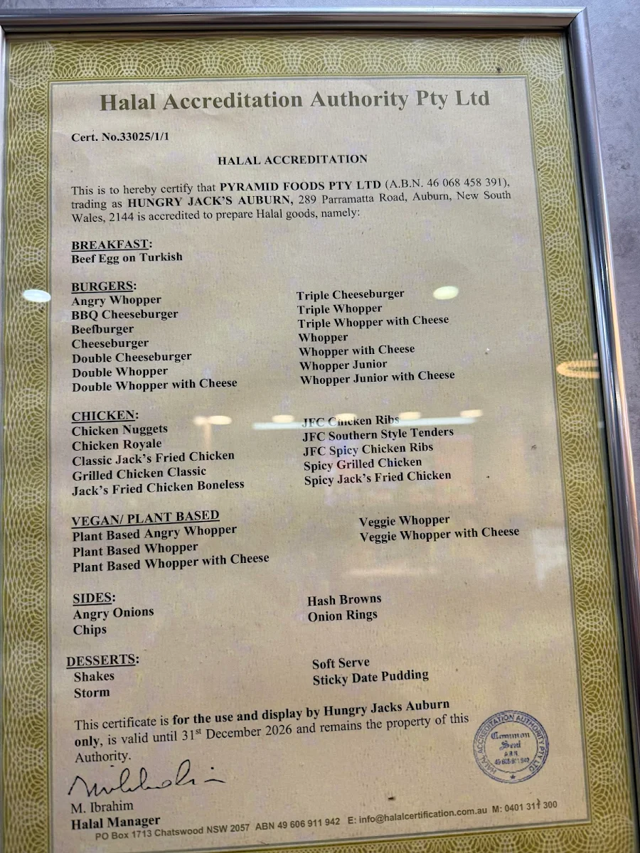 Menu, Hungry Jack's Burgers Auburn