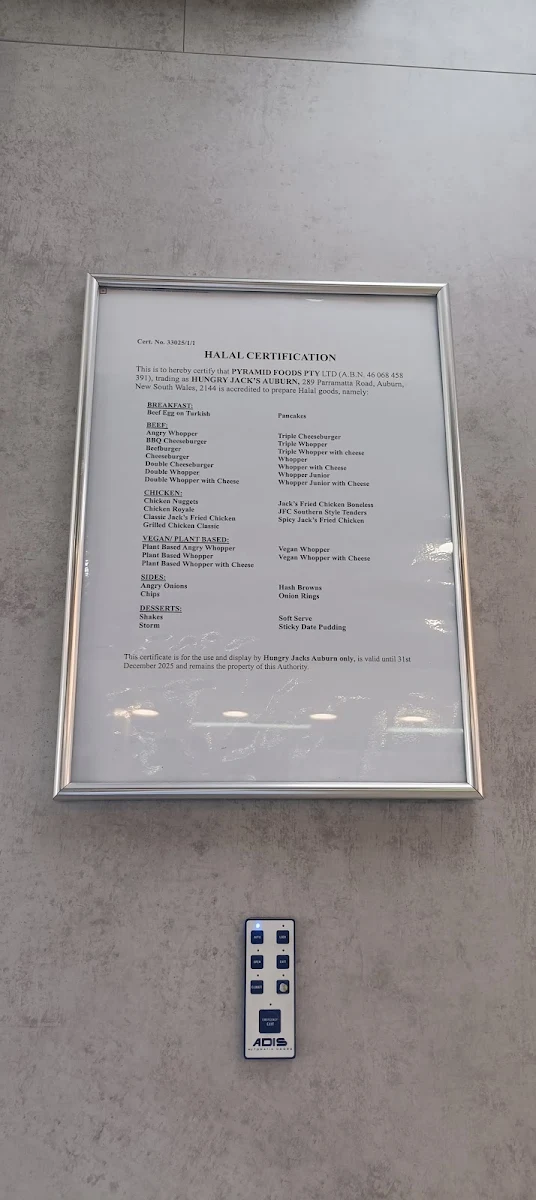 Menu, Hungry Jack's Burgers Auburn