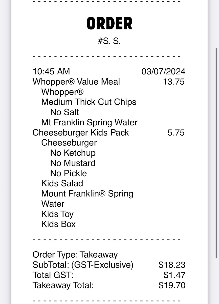 Menu, Hungry Jack's Burgers Auburn
