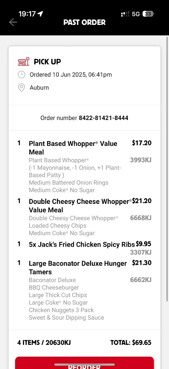 Menu, Hungry Jack's Burgers Auburn