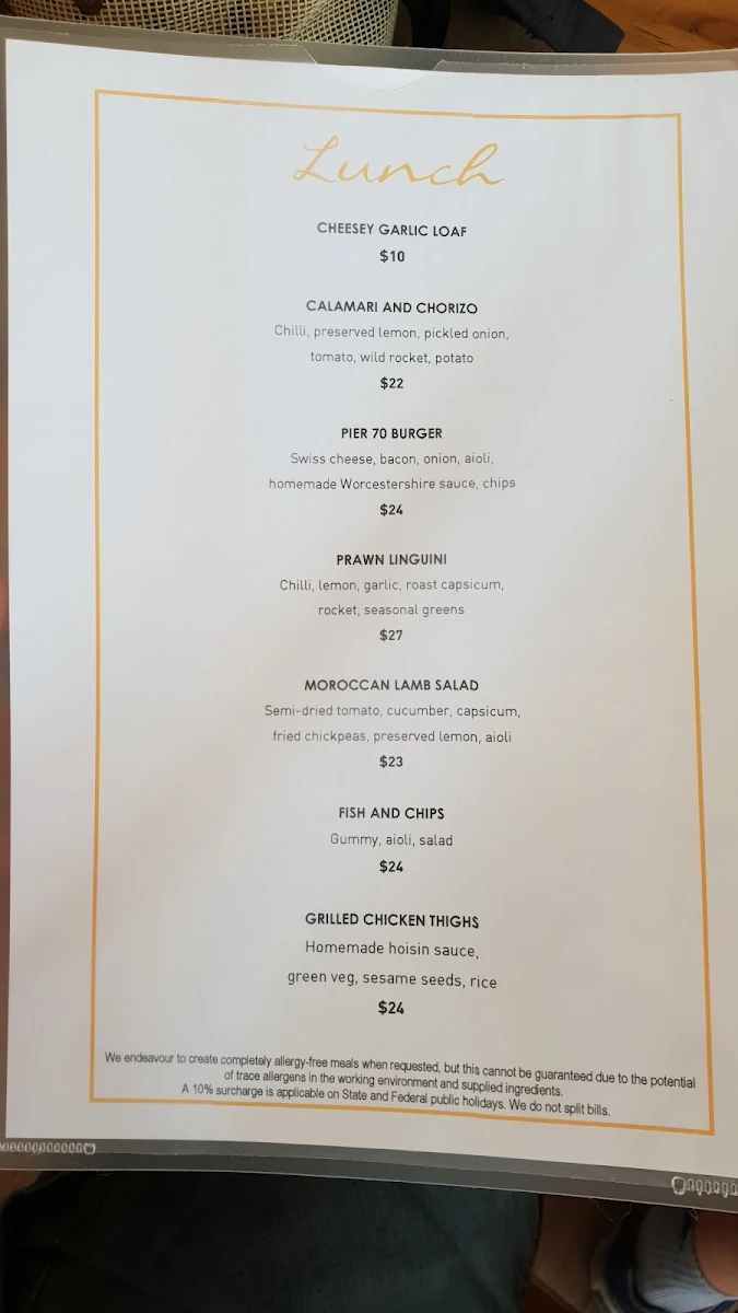 Menu, Pier 70 Bar & Restaurant