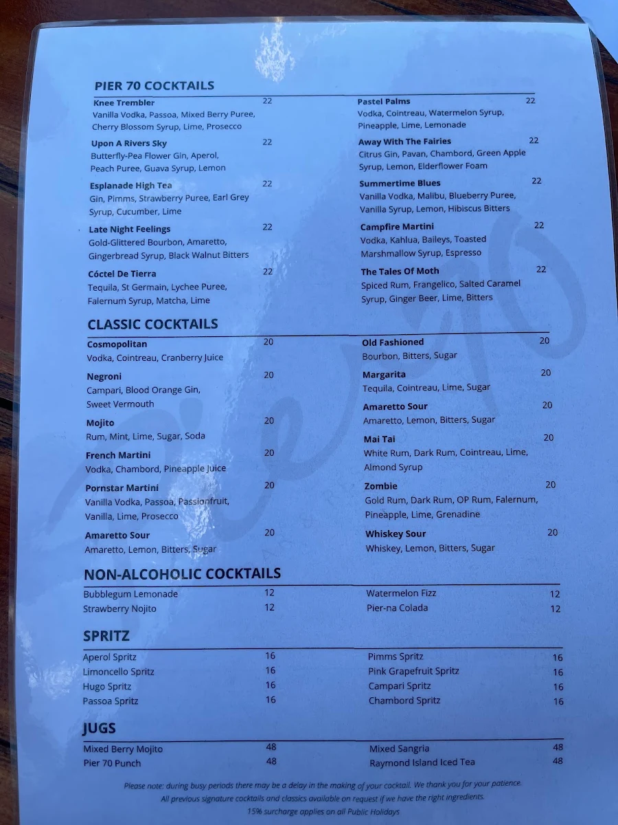 Menu, Pier 70 Bar & Restaurant