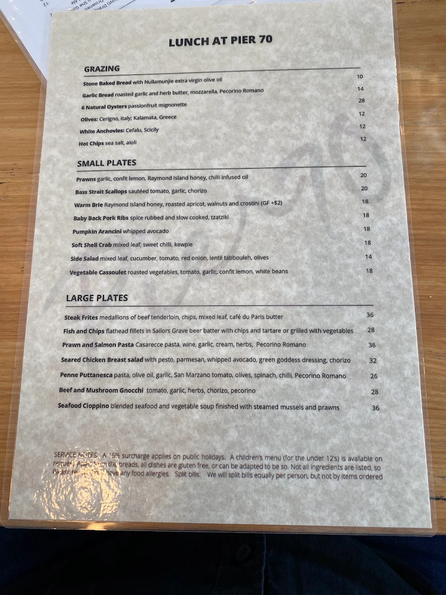 Menu, Pier 70 Bar & Restaurant