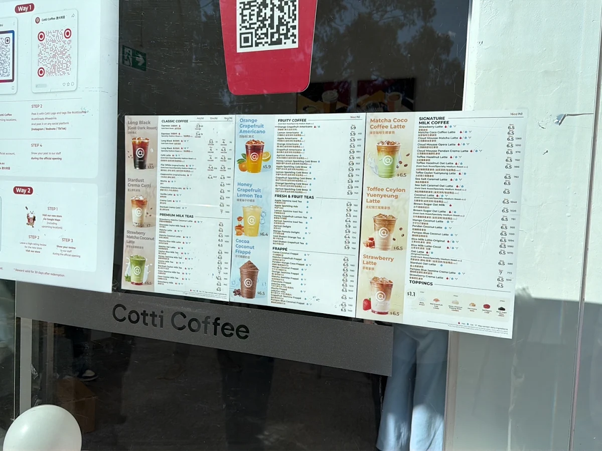 Menu, Cotti Coffee(Melbourne University)