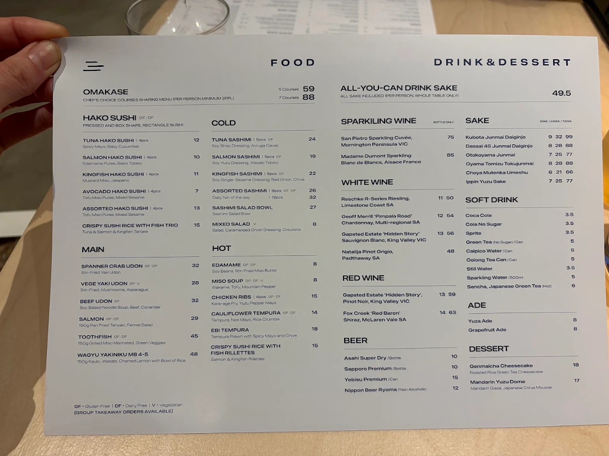 Menu, SUSHI ON Little Bourke