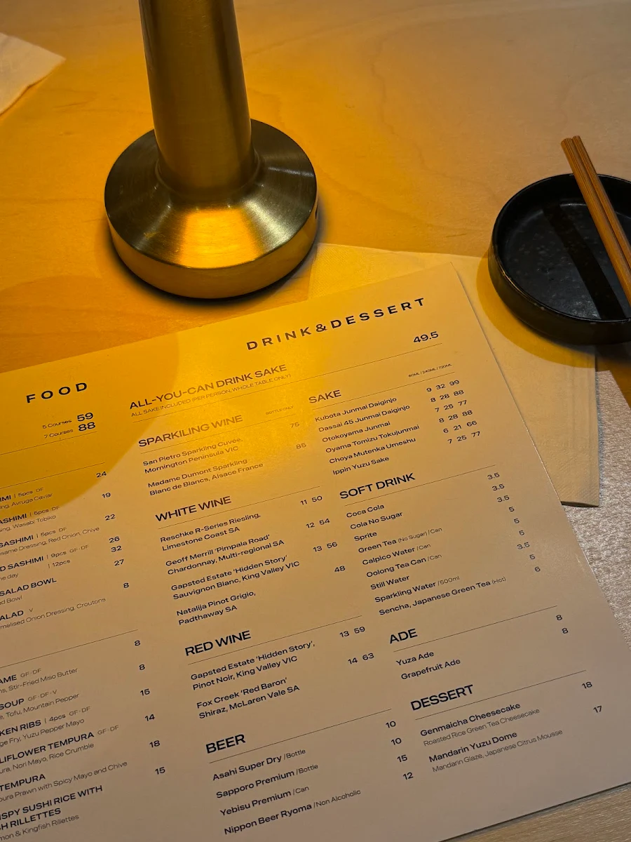 Menu, SUSHI ON Little Bourke