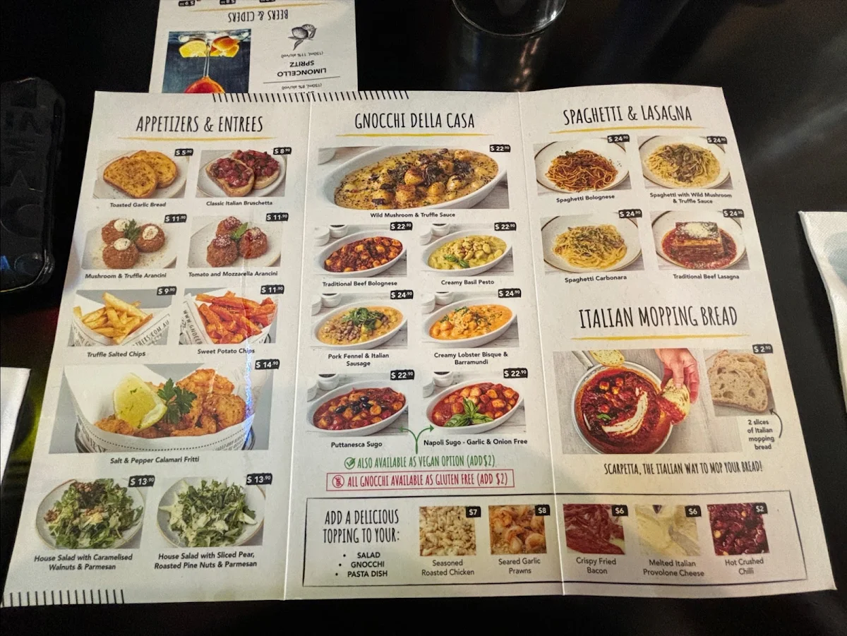 Menu, Gnocchi Gnocchi Brothers, Morayfield