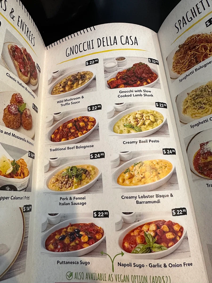 Menu, Gnocchi Gnocchi Brothers, Morayfield