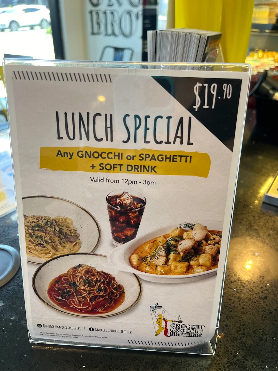 Menu, Gnocchi Gnocchi Brothers, Morayfield