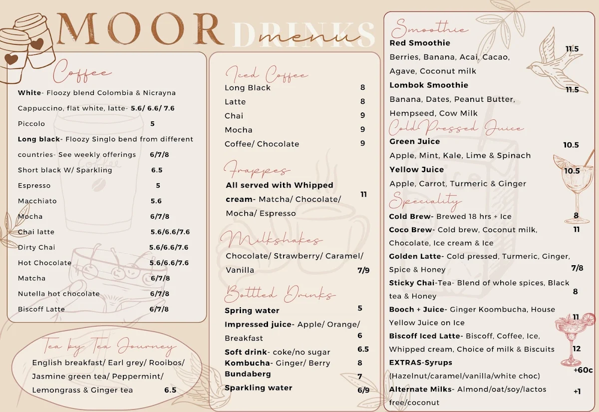 Menu, Moor Newcastle East