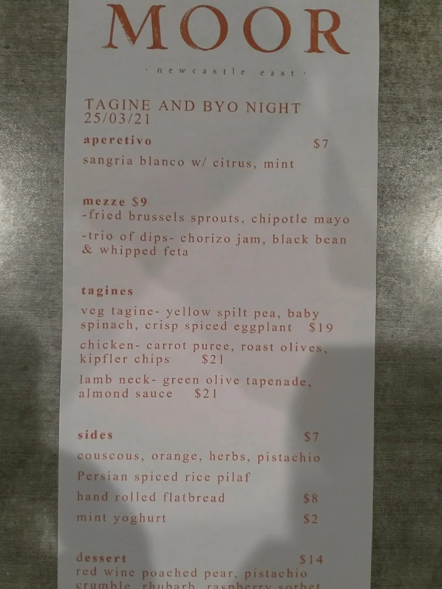 Menu, Moor Newcastle East