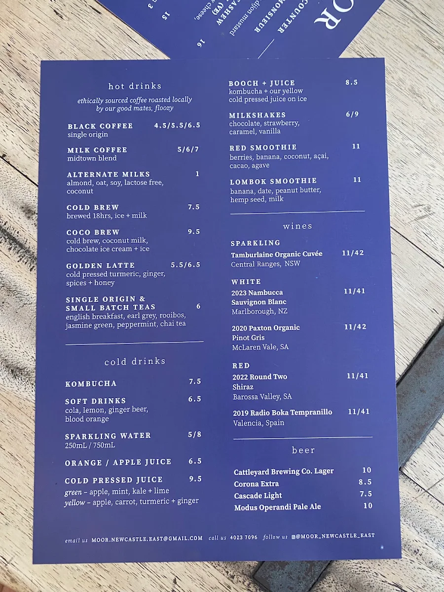 Menu, Moor Newcastle East