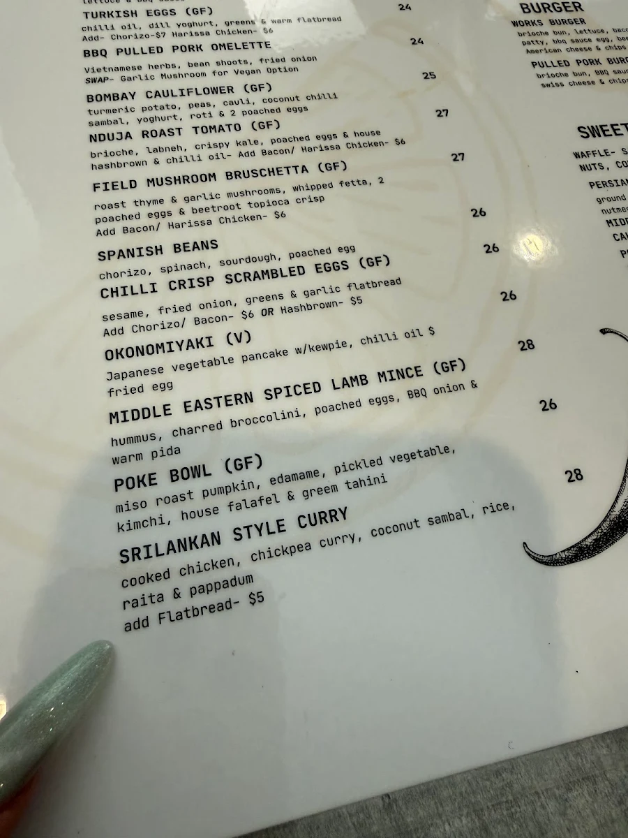 Menu, Moor Newcastle East