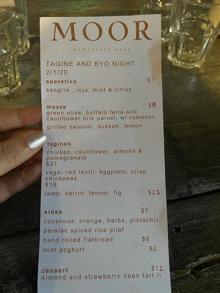 Menu, Moor Newcastle East