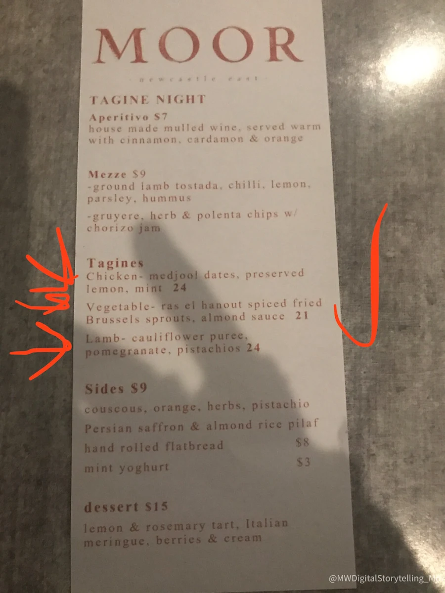 Menu, Moor Newcastle East