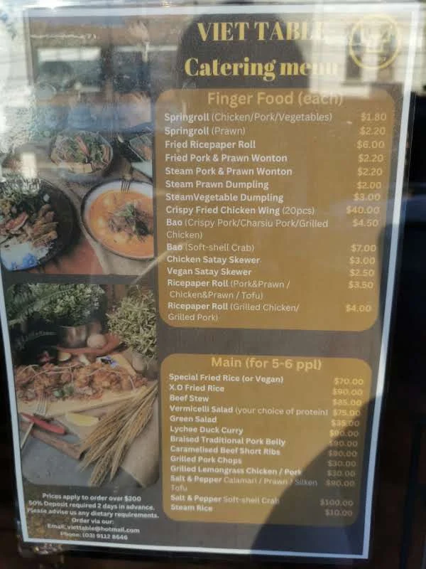 Menu, Viet Table 2 (Malvern)