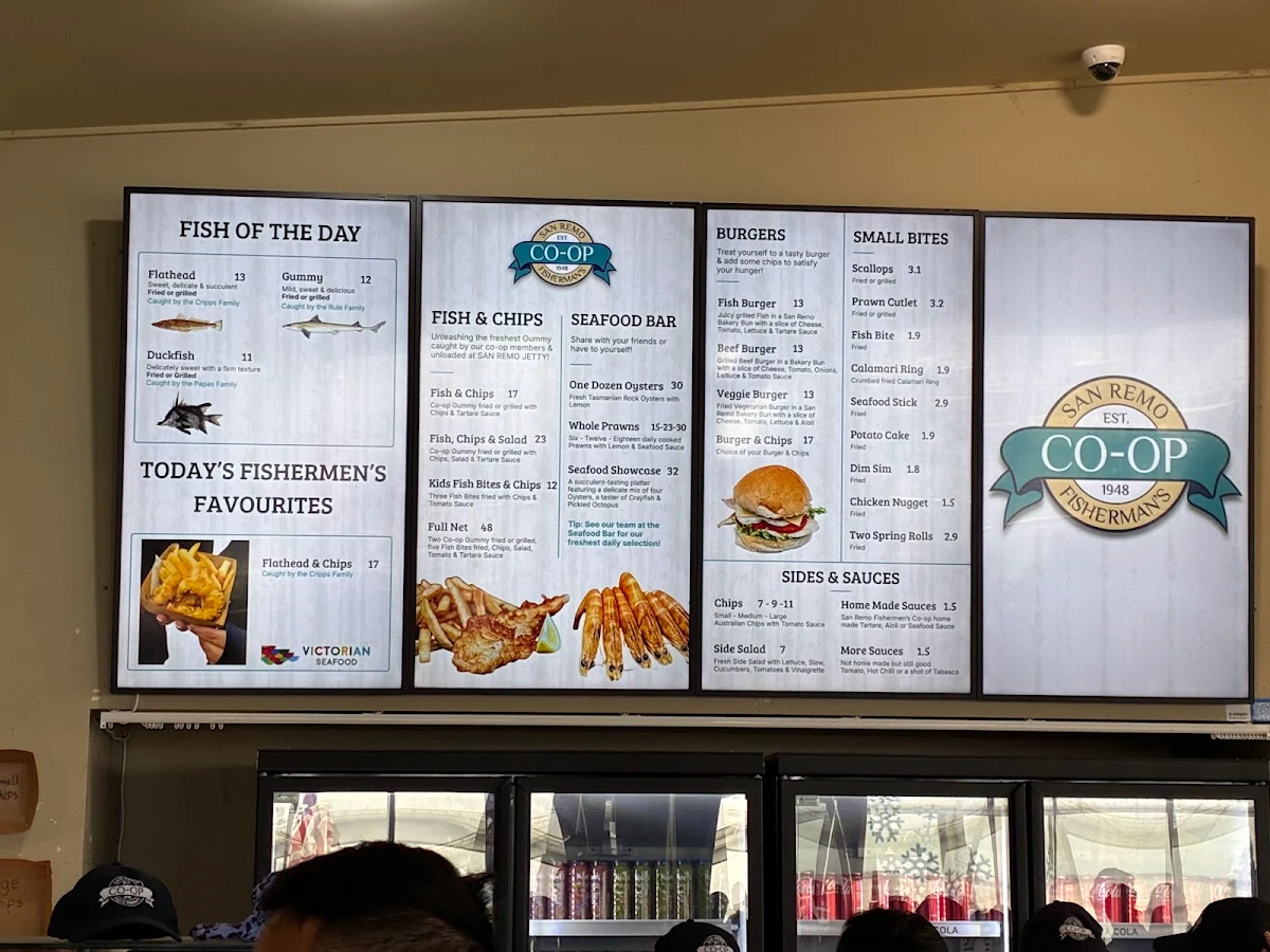 Menu, San Remo Fishermans Co-Op