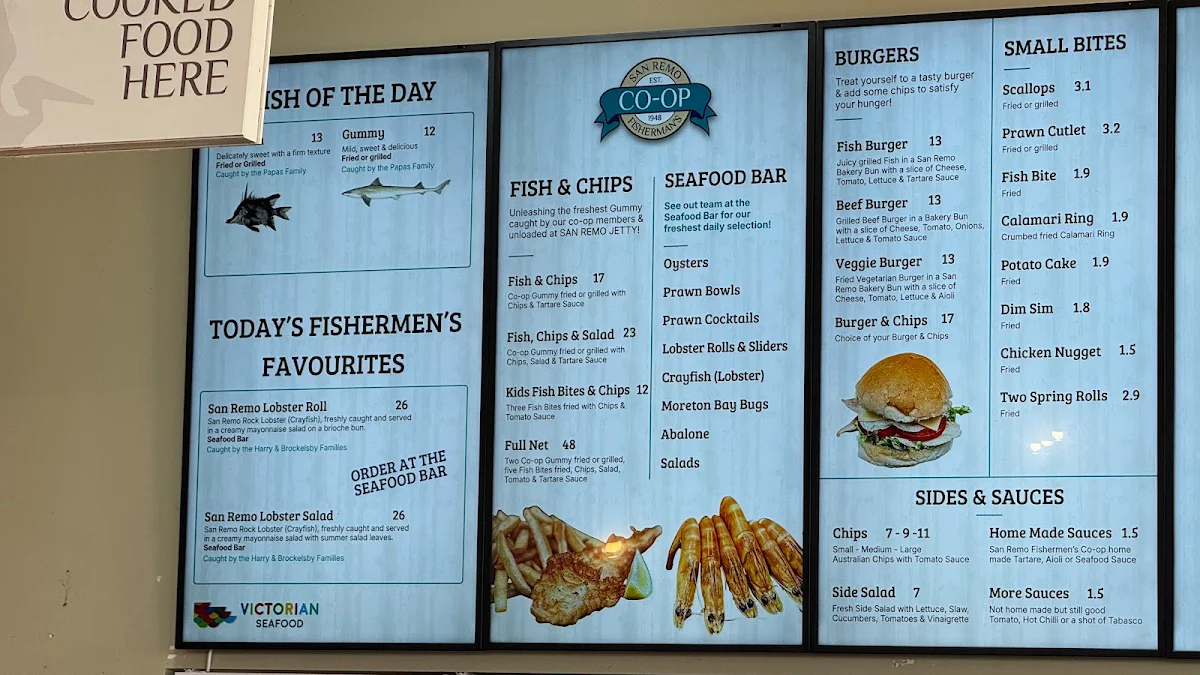 Menu, San Remo Fishermans Co-Op