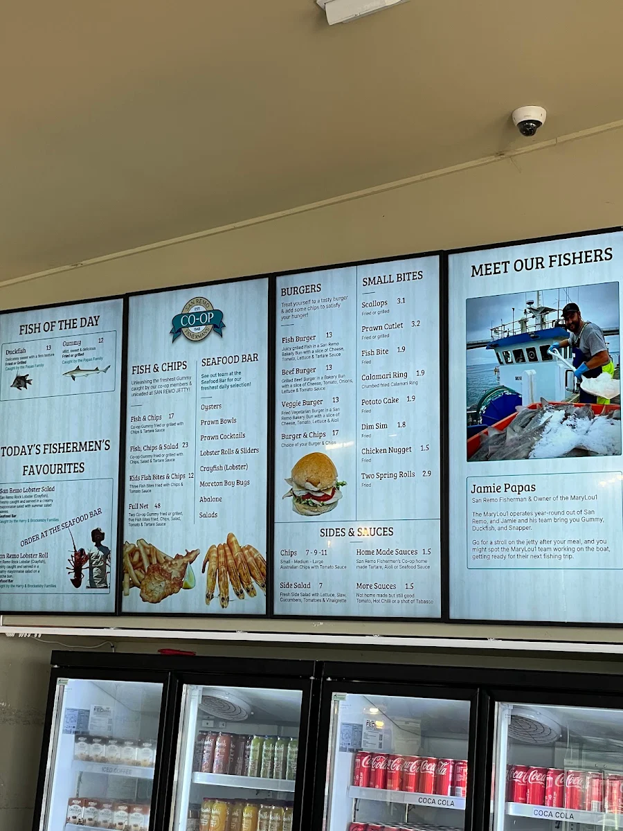Menu, San Remo Fishermans Co-Op