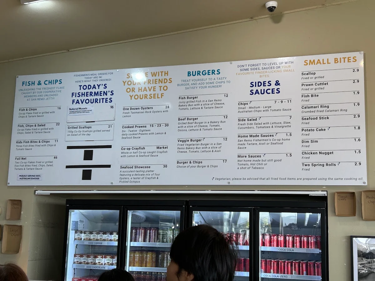 Menu, San Remo Fishermans Co-Op