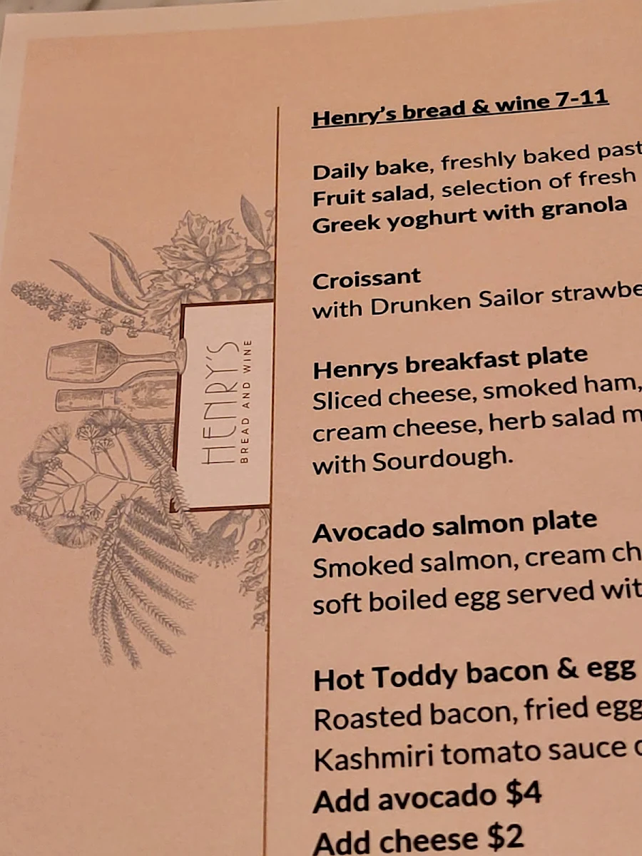 Menu, Henry's Bread & Wine
