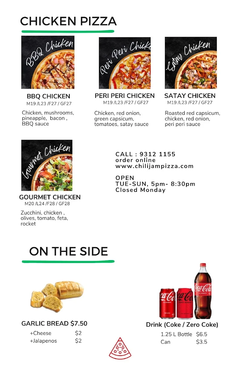 Menu, Chili Jam Pizza