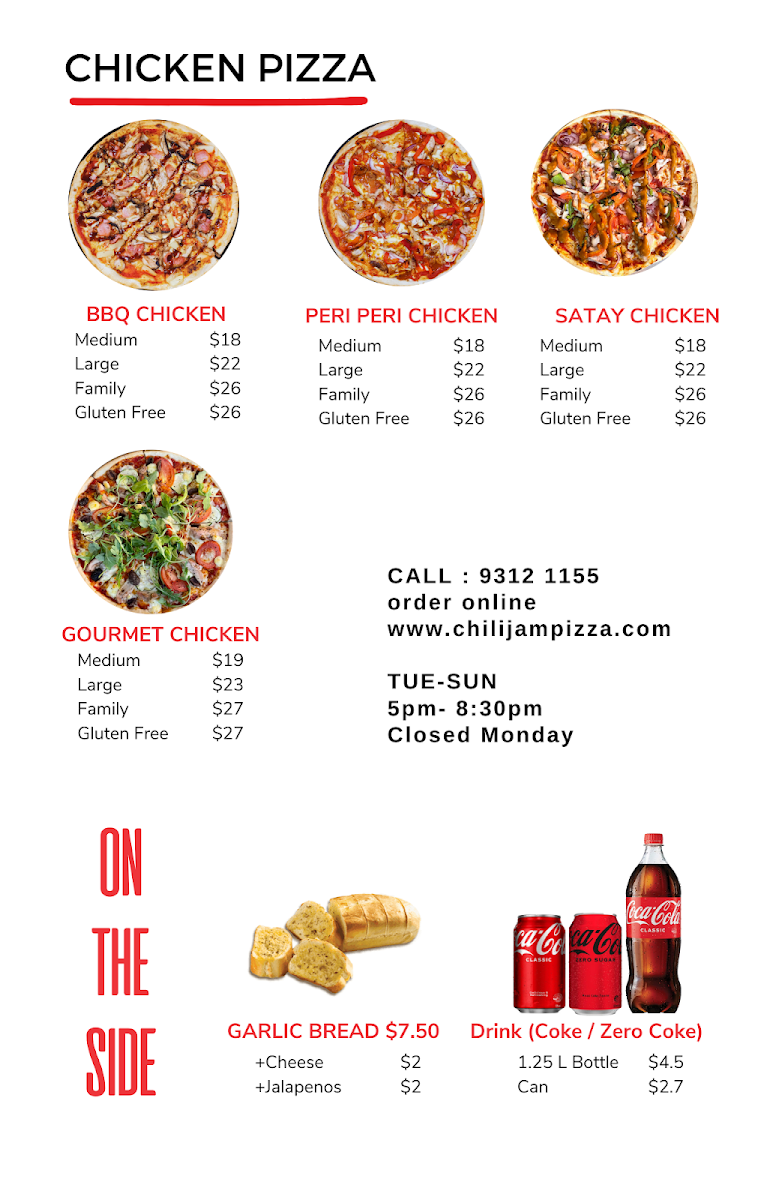 Menu, Chili Jam Pizza