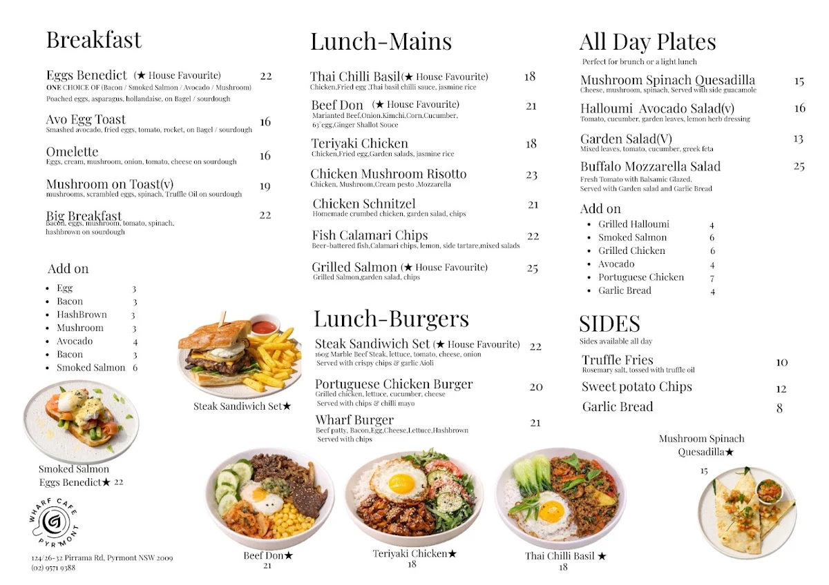 Menu, Wharf Cafe @Pyrmont