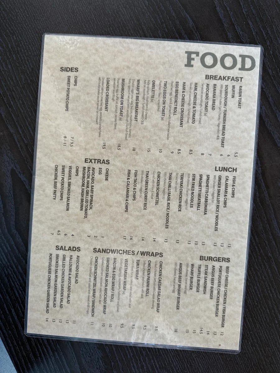 Menu, Wharf Cafe @Pyrmont