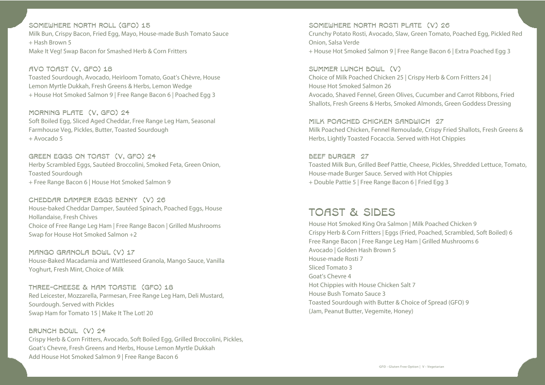 Menu, Somewhere North