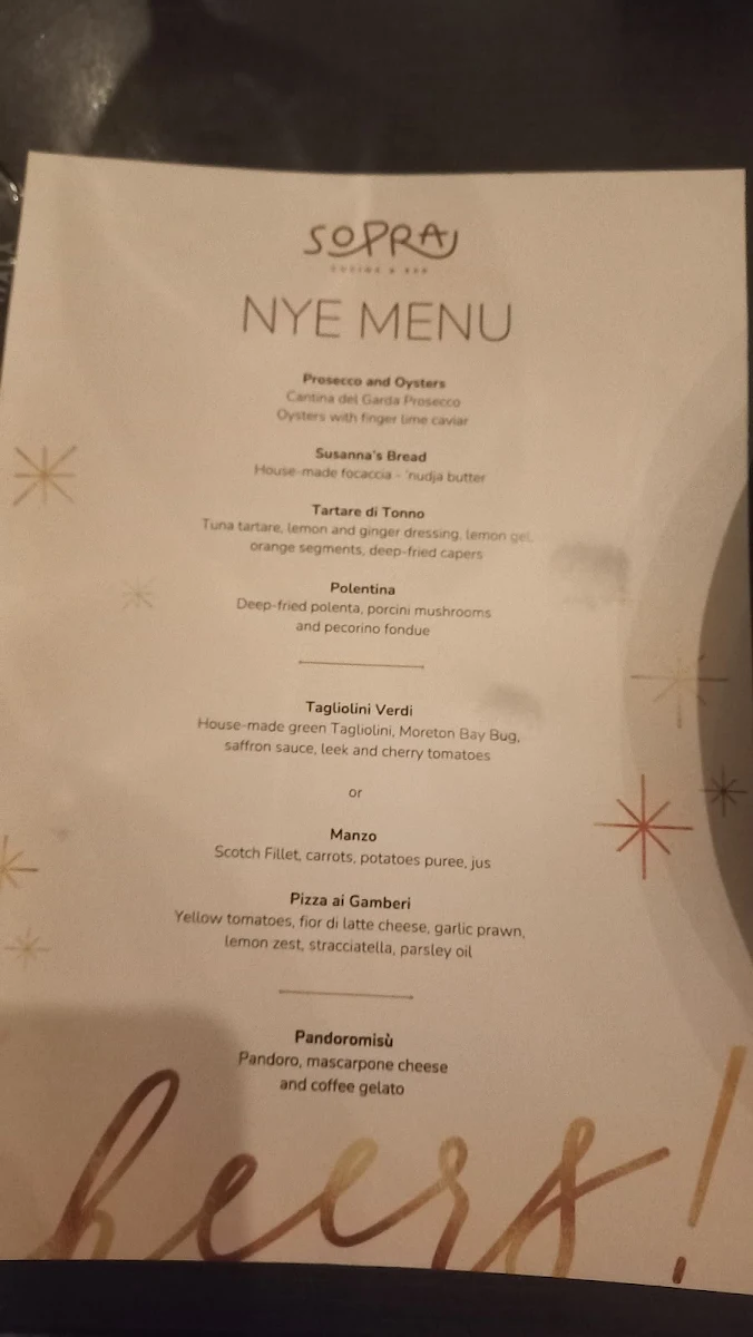 Menu, Sopra Cucina & Bar