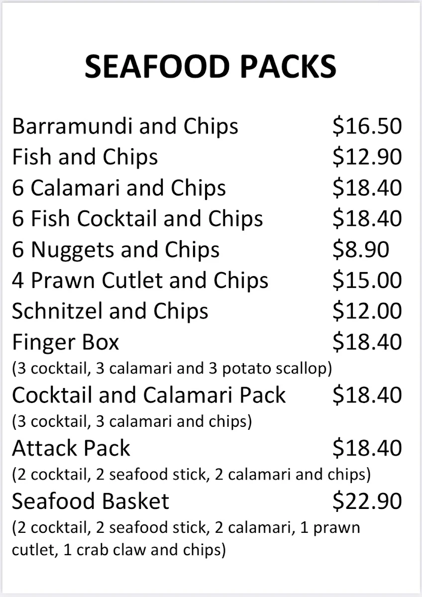Menu, Gillieston Heights Take Away and Bottle shop