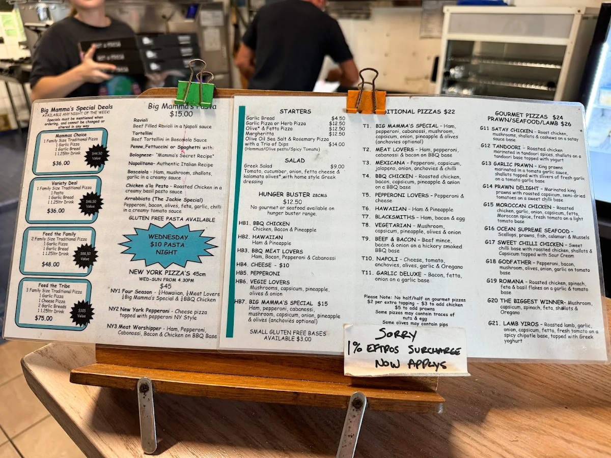 Menu, Big Mamma's Pizza