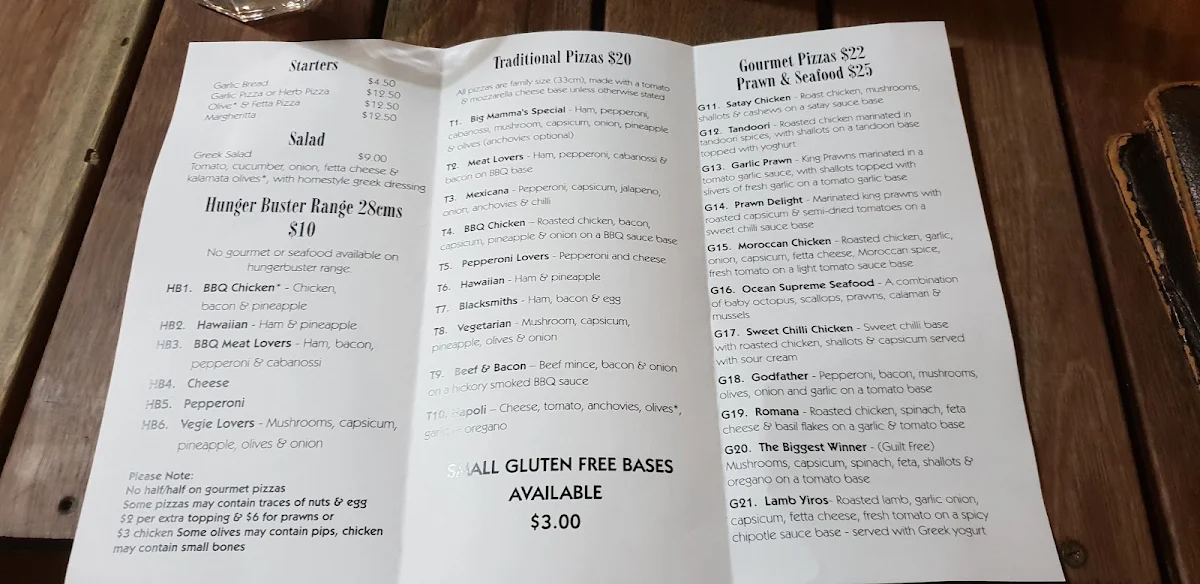 Menu, Big Mamma's Pizza