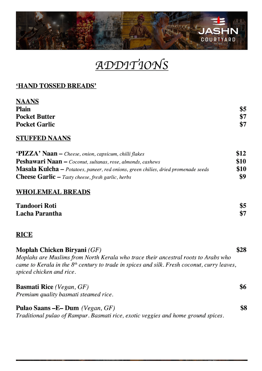Menu, Jashn Courtyard / Whiskey Library